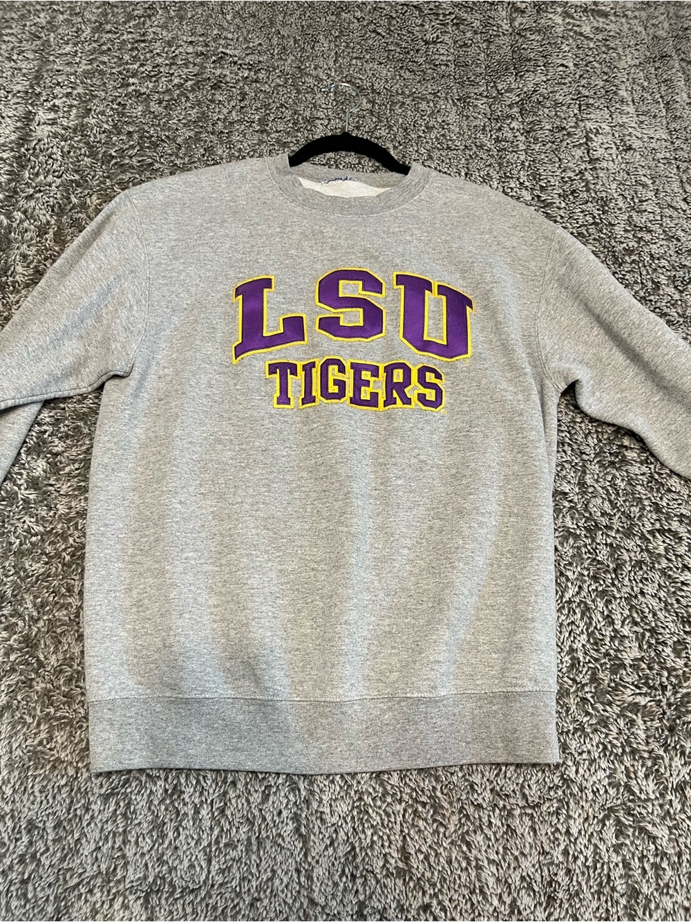Gray LSU Tigers Crewneck Sweatshirt with Purple and Yellow Logo